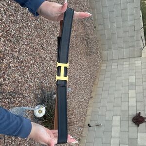 Hermes Black and Brown Belt with Gold Buckle